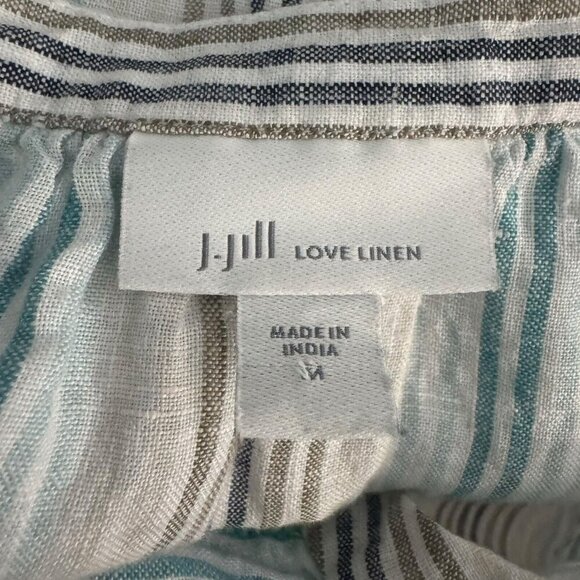 J. jill linen striped embroidered 100% linen boho tunic Top Size Medium relaxed - Picture 6 of 9
